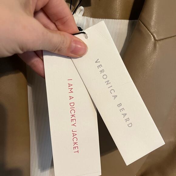 Veronica Beard NWT Beacon Faux Leather Dickey Jacket Khaki Vegan Leather 6 - Picture 4 of 12